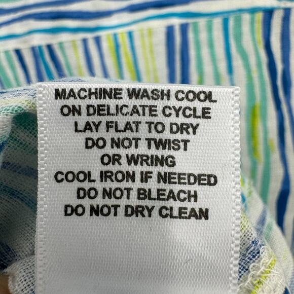 Cathy tunic M petite linen blend short tab sleeve zip front stripe beach resort - Picture 10 of 11